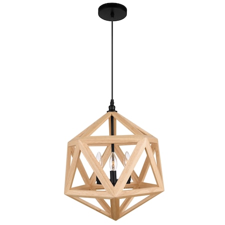 Cwi Lighting Lante 3 Light Pendant With Black & Wood Finish 9945P17-3-101